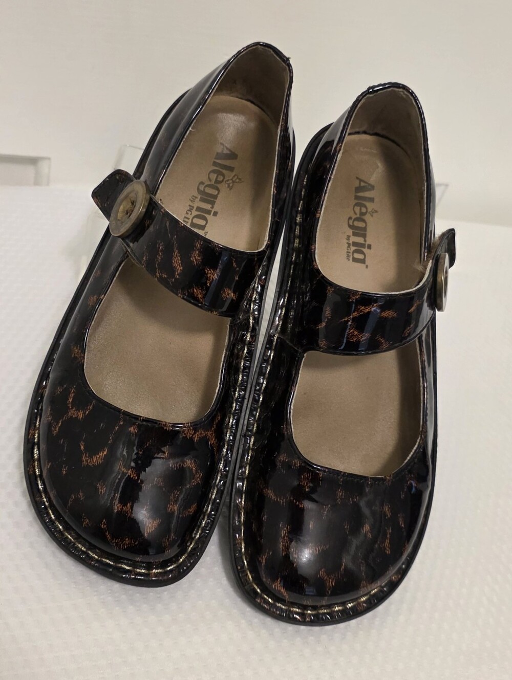 Alegria PAL-407 Cheetah Print Patent Leather Mary Jane Shoes Size 38/8 US